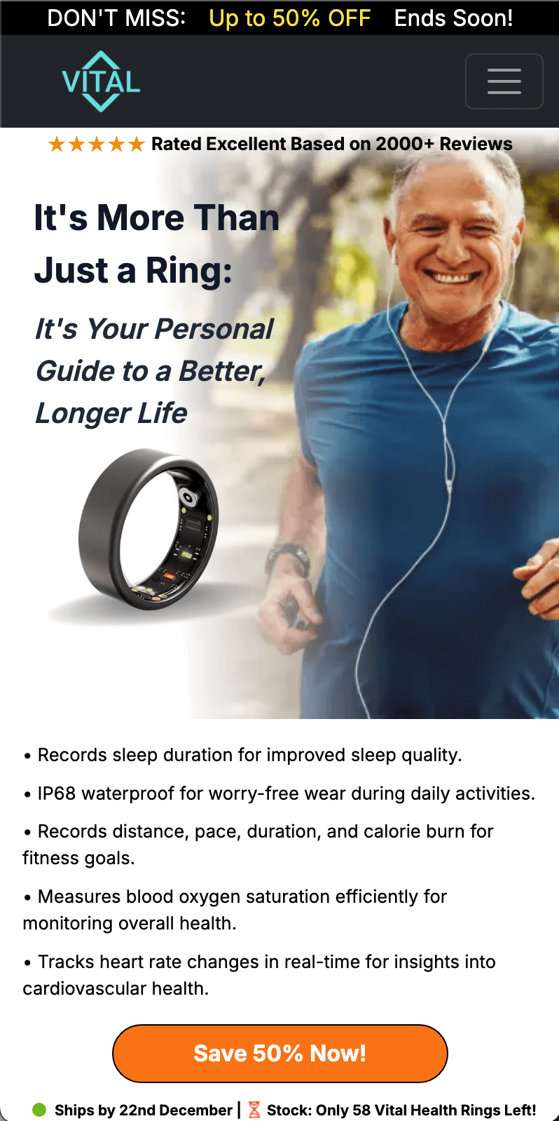 Health Tracker Ring Product Showcase Website screenshot 1